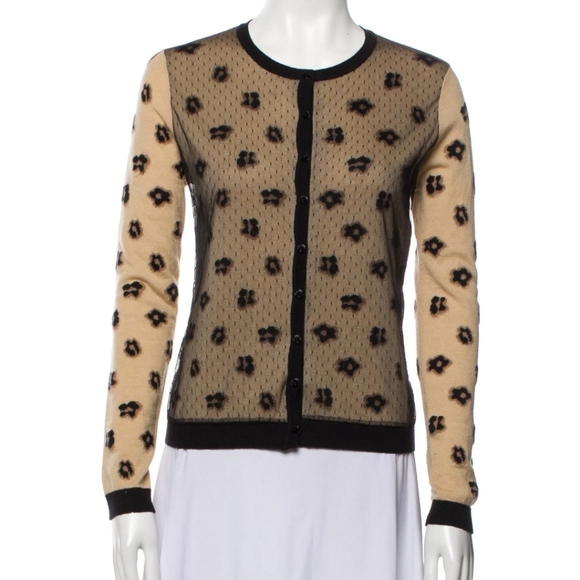 RED VALENTINO Leopard Printed Crew Neck Sweater Cardigan Button Down - Picture 6 of 16